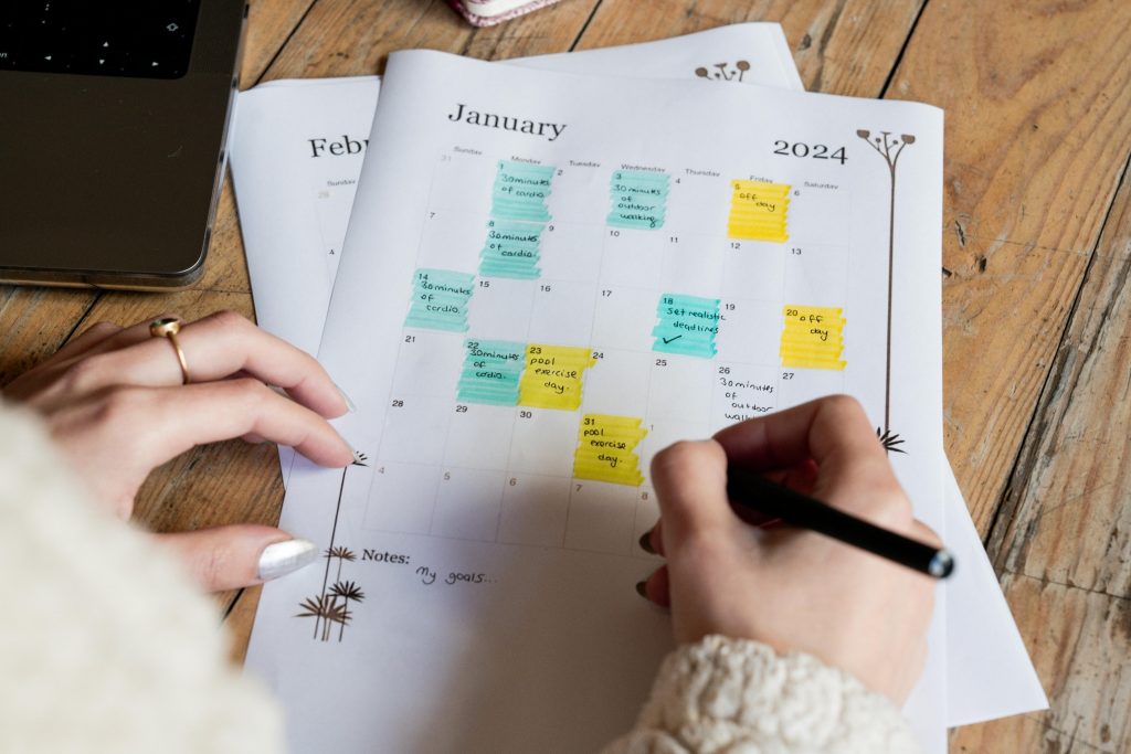 Calendar with highlighted routines supporting autism strategies for emotions at home